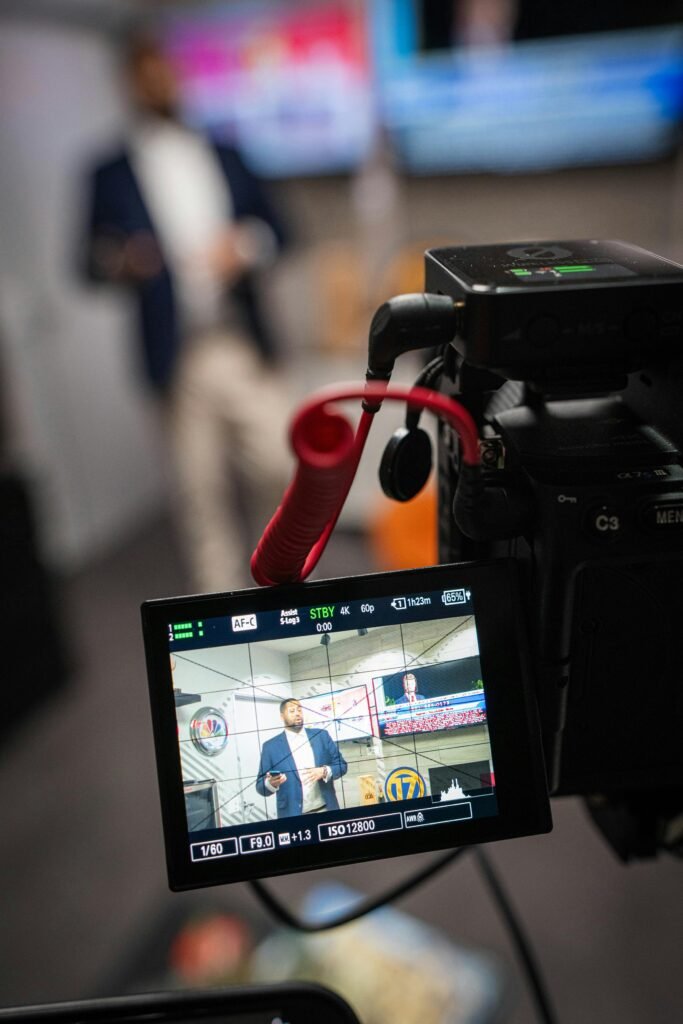 Business-related video production in a Los Angeles studio setting.